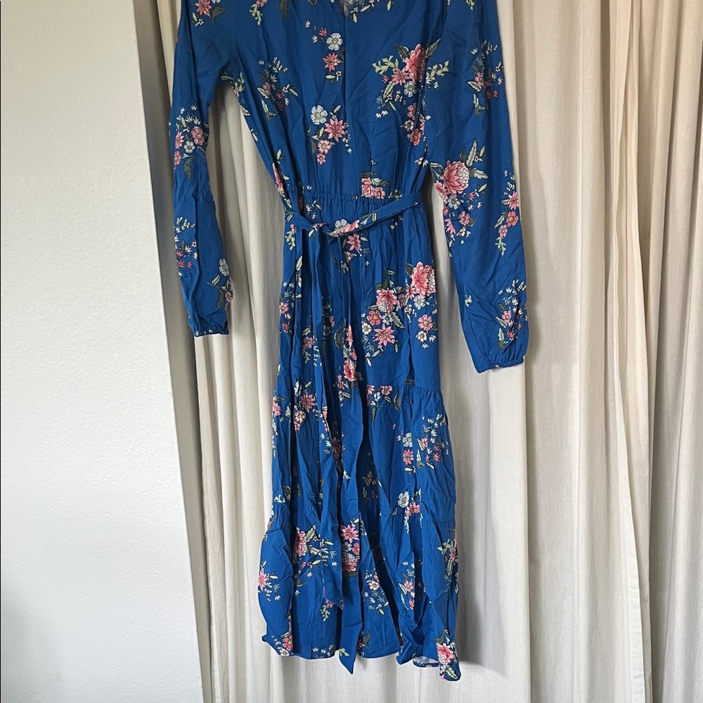 LOFT Blue Floral Long Sleeve Dress